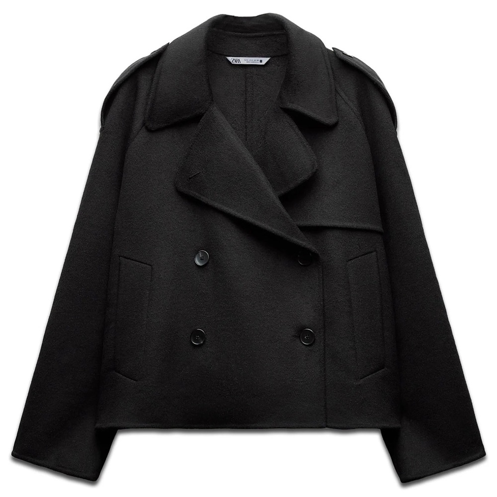 Black Zara Wool Blend Double Breasted Short Coat